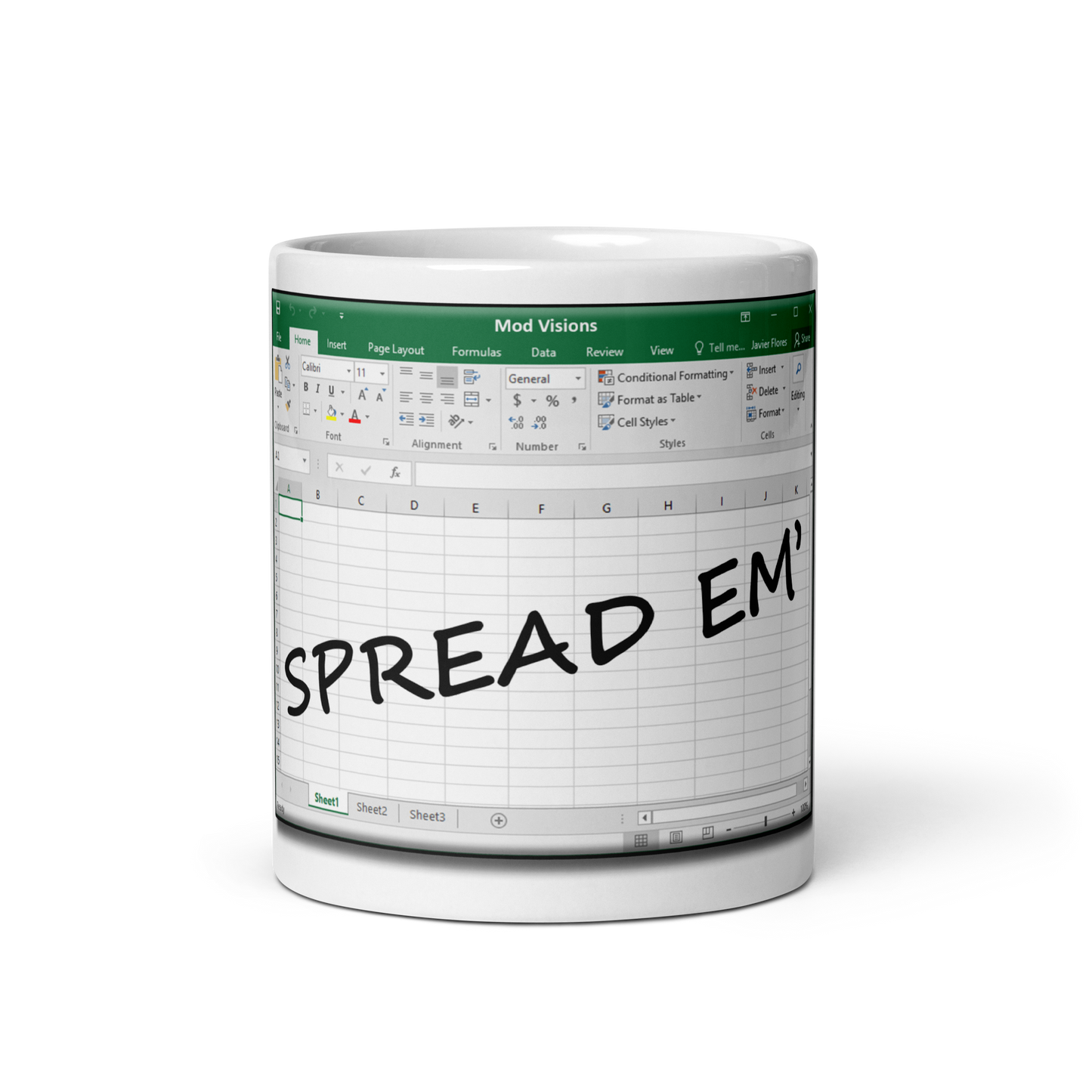 Spread Em' Excel Spreadsheet White Glossy Mug