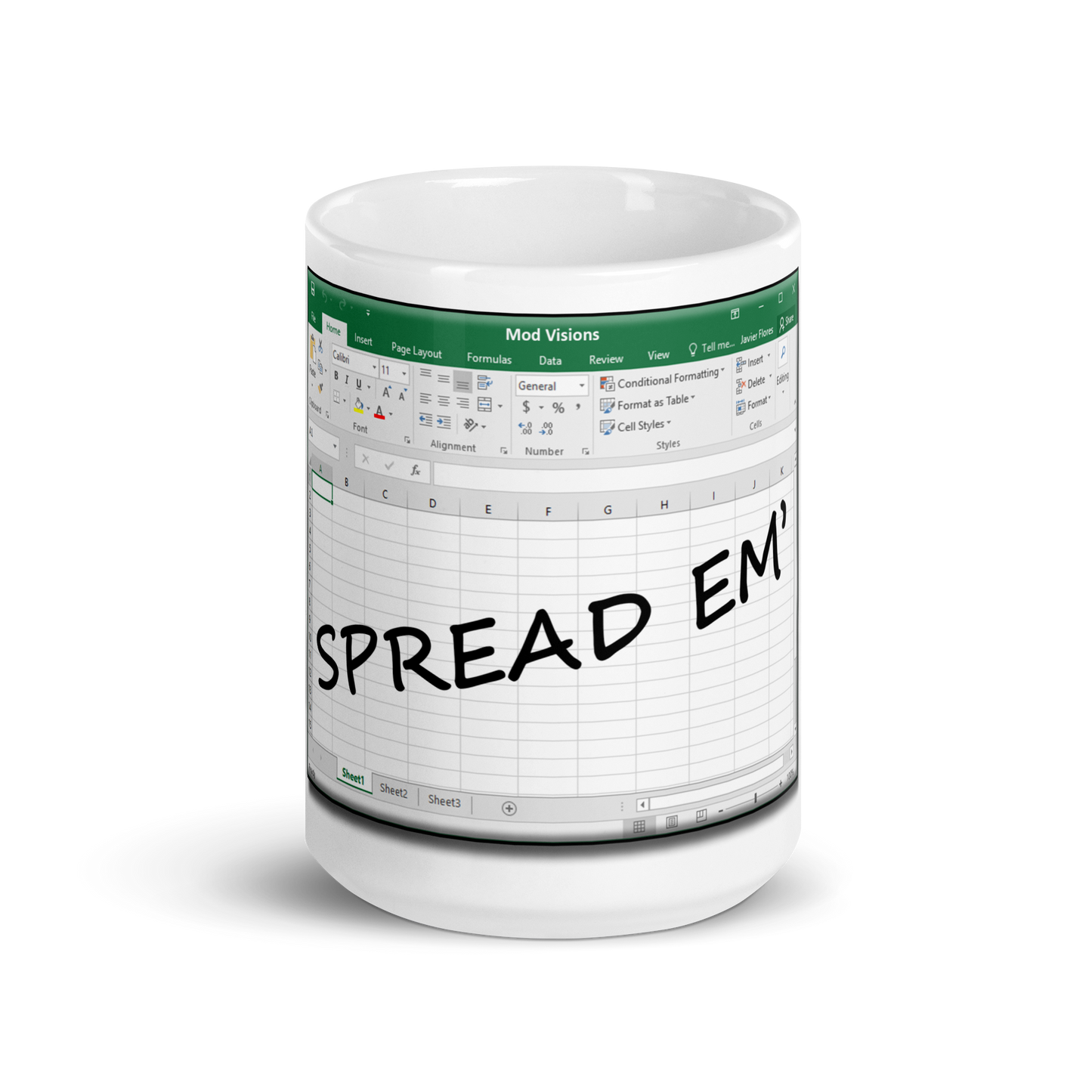 Spread Em' Excel Spreadsheet White Glossy Mug